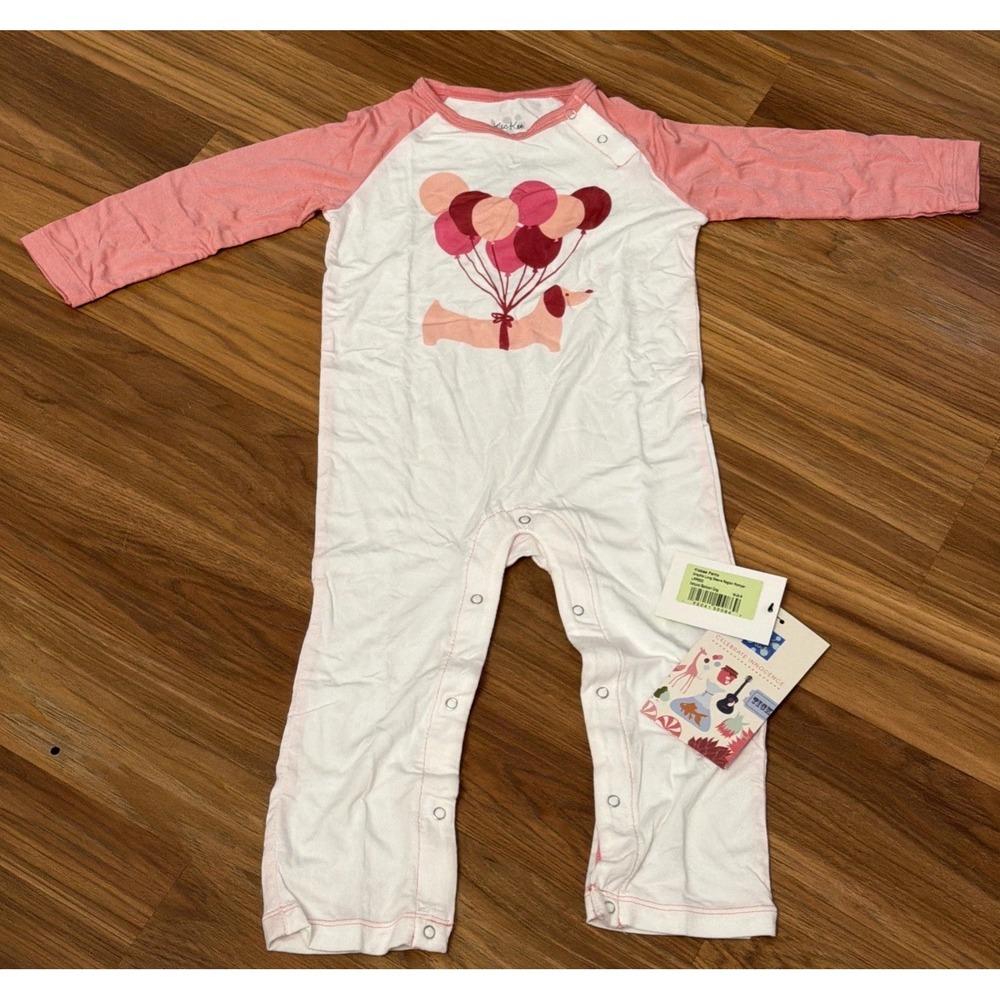 NWT Kickee Pants Baby Girls 18-24 Months Raglan Balloon Dog Sleeper Outfit Bambo
